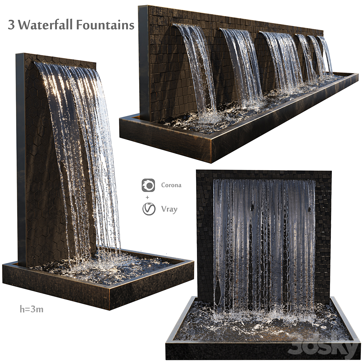 آبجکت ست آبشار مصنوعی برای محوطه به همراه دیوار سنگی