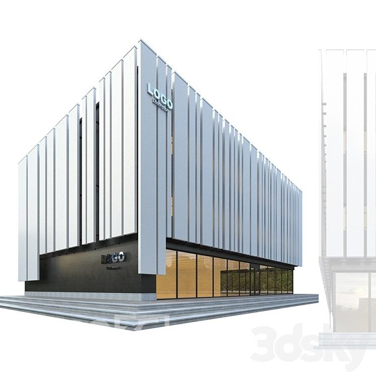 آبجکت ساختمان مدرن تجاری سفید با نمای کامپوزیت و شیشه ای