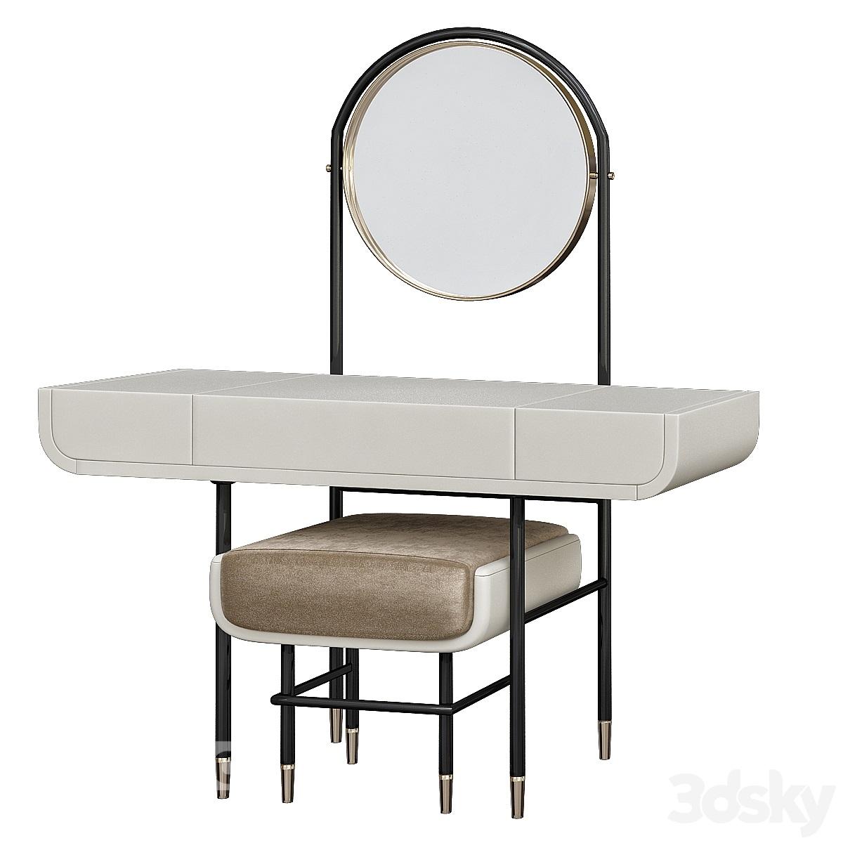 آبجکت میز آرایش کلاسیک با آینه و صندلی به همراه کشو