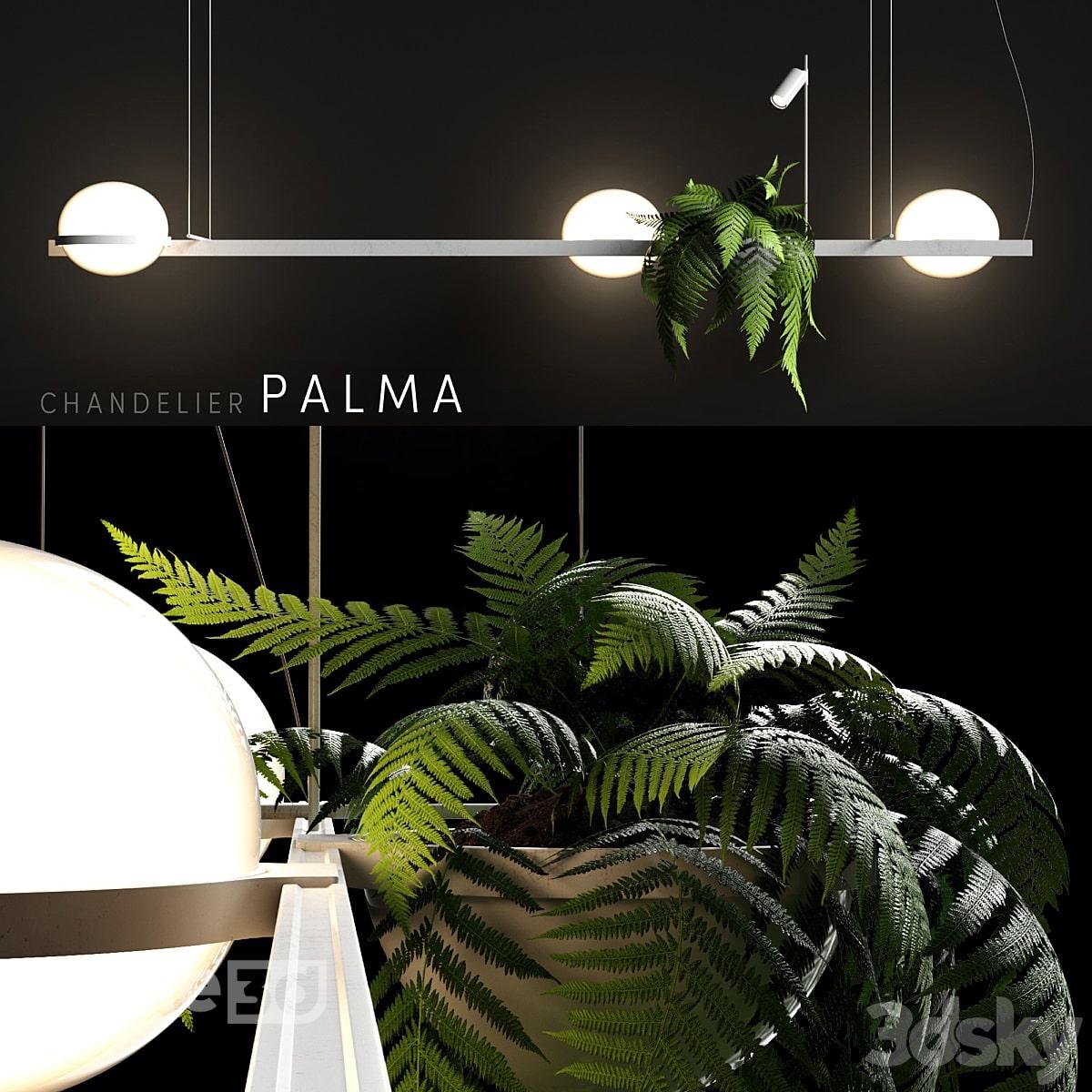 آبجکت چراغ آویز حبابی با فریم فلزی مشکی به همراه گیاهان مدل Vibia Palma
