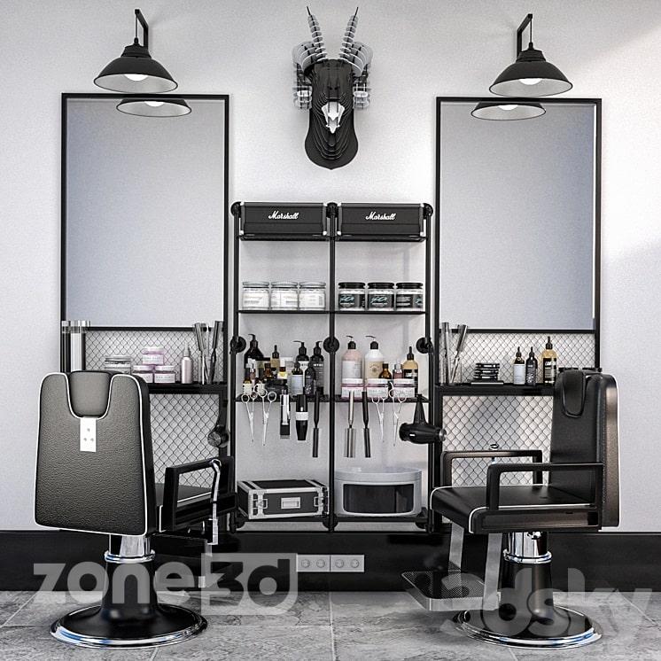 آبجکت آرایشگاه مردانه به همراه ست کامل مبلمان و تجهیزات