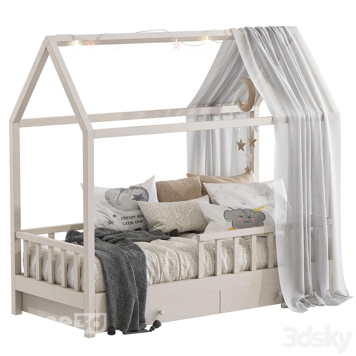 آبجکت تخت خواب چوبی برای اتاق کودک برند Kinburg