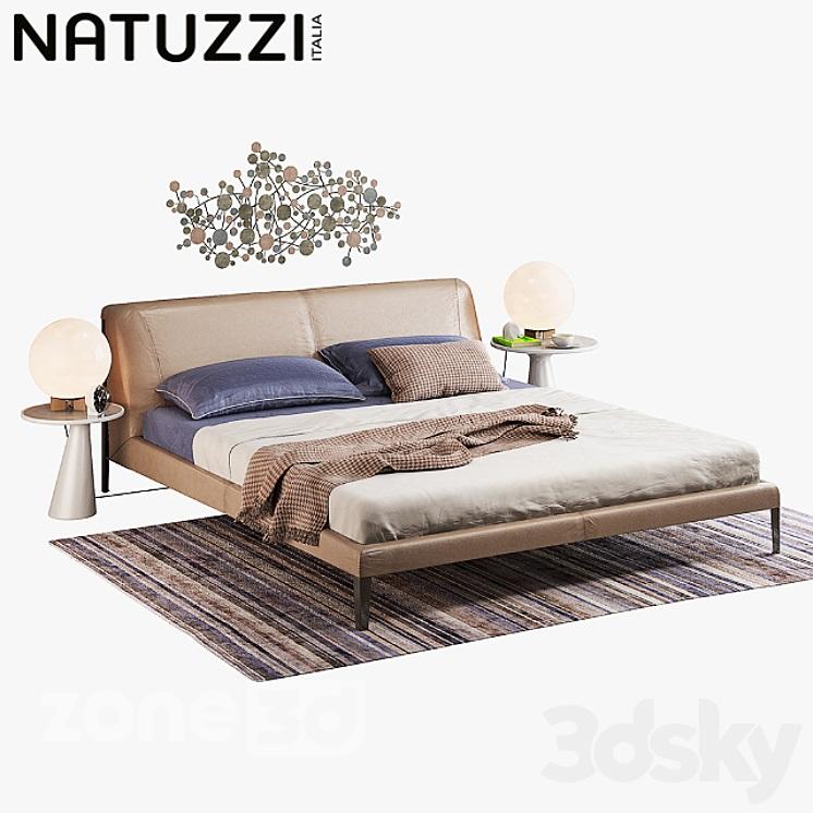 آبجکت ست تخت خواب دو نفره مدل Natuzzi Diamante به همراه پاتختی