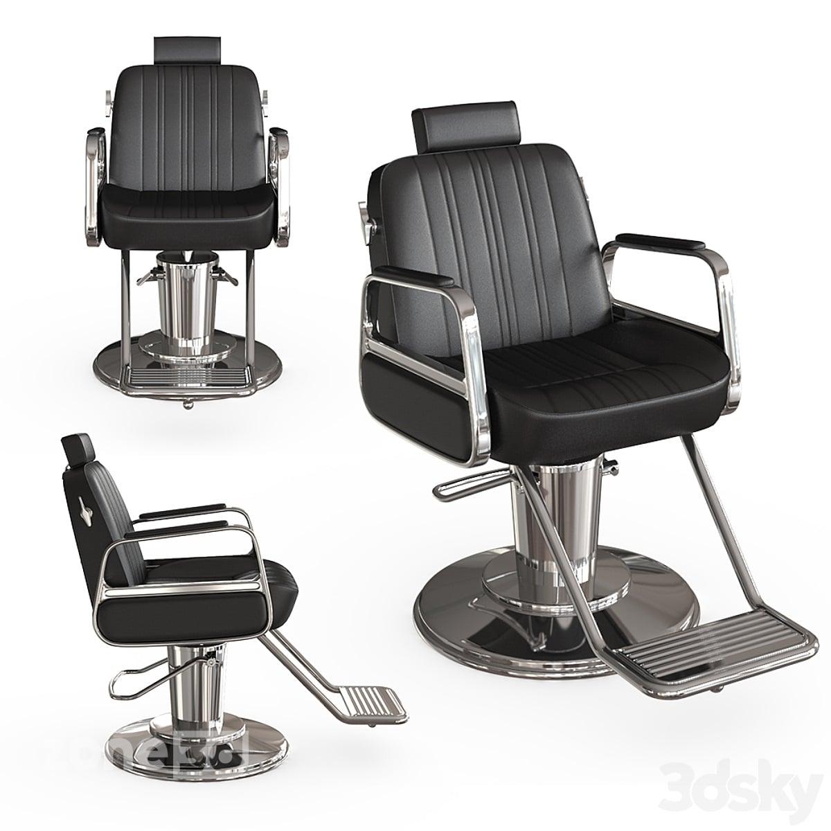 آبجکت صندلی چرمی با جاپایی و پایه فلزی آرایشگاه مدل Cadilla