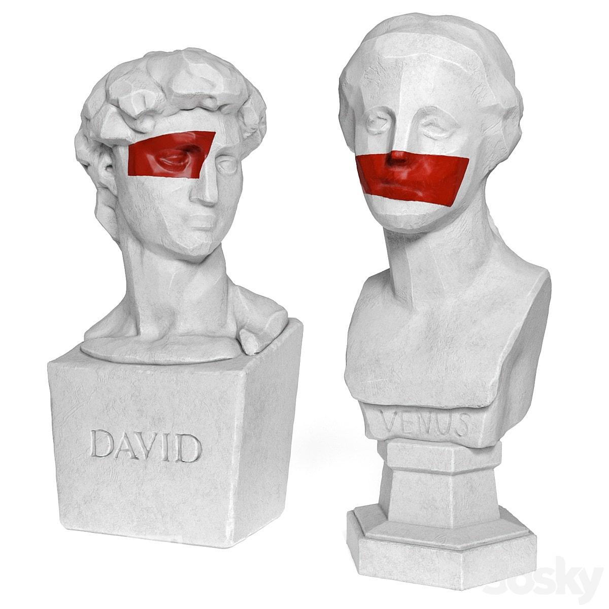 آبجکت ست دوعددی مجسمه دکوری کلاسیک گچی سفید و قرمز مدل Venus and David