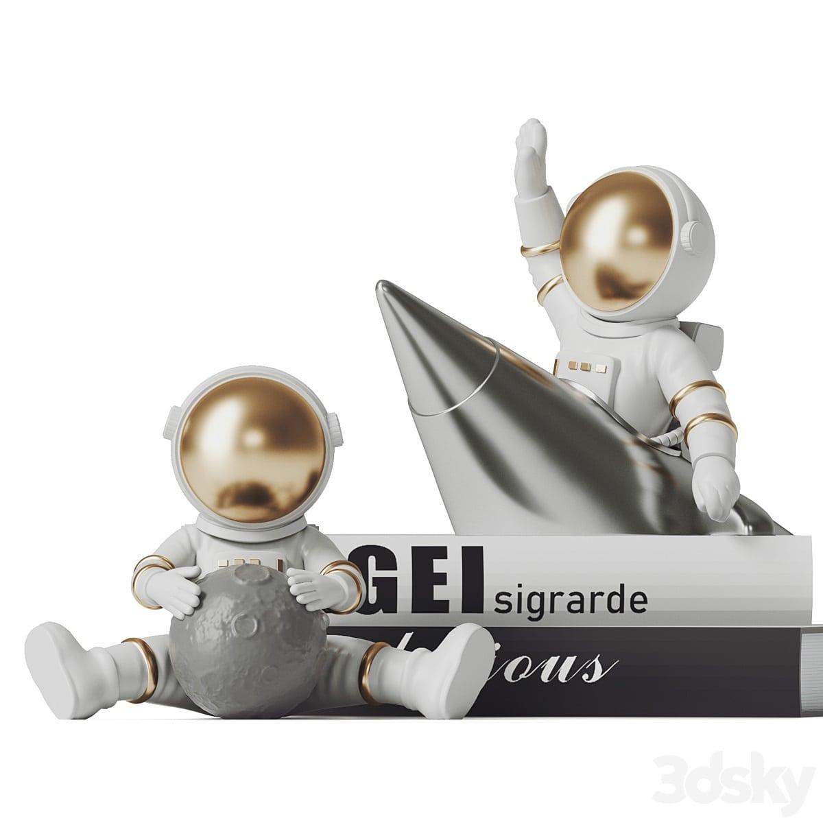 آبجکت ست دوعددی مجسمه دکوری مدرن پلاستیکی سفید و طلایی مدل Astronaut