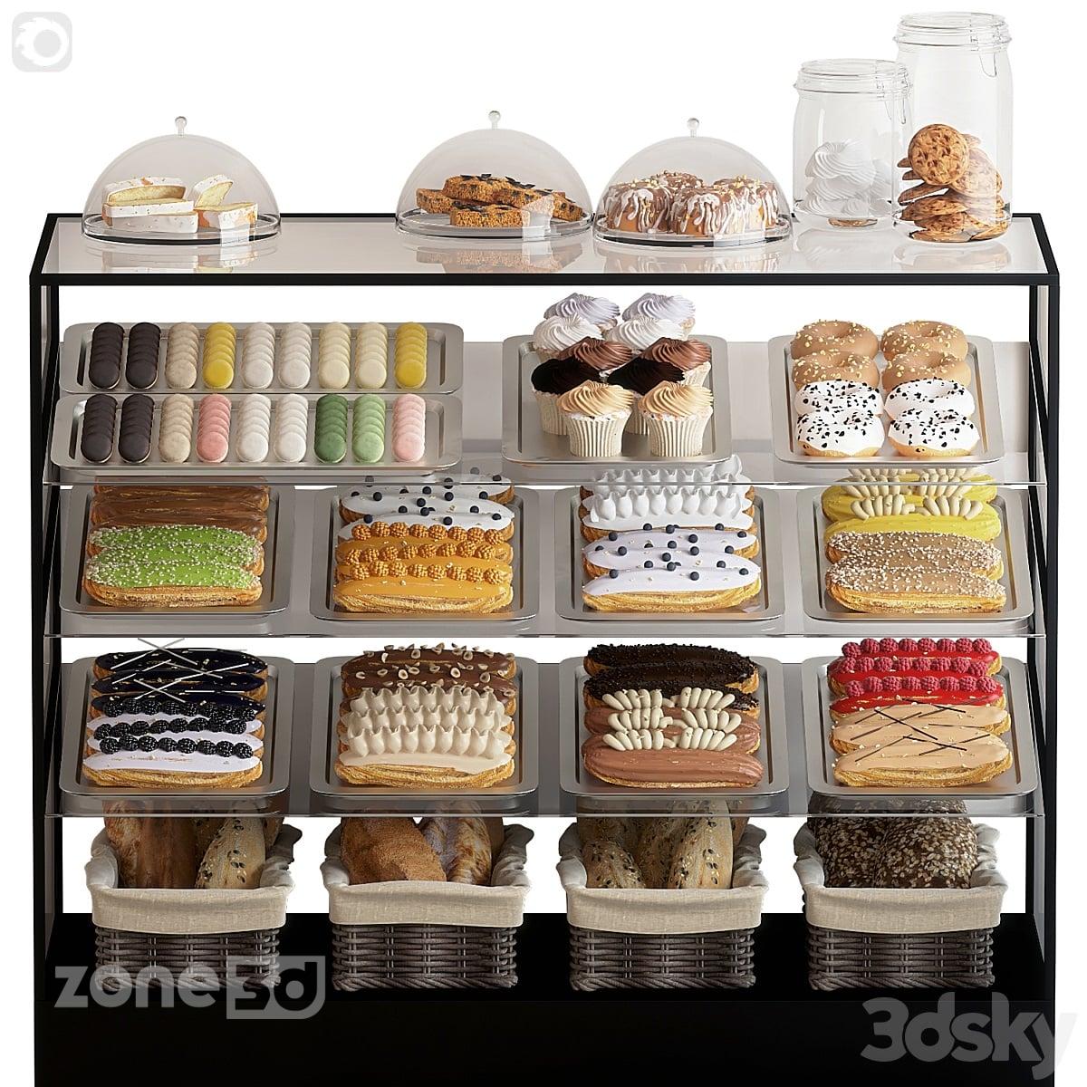 آبجکت آبجکت یخچال ویترینی فروشگاهی مدرن مغازه به همراه شیرینی و نان