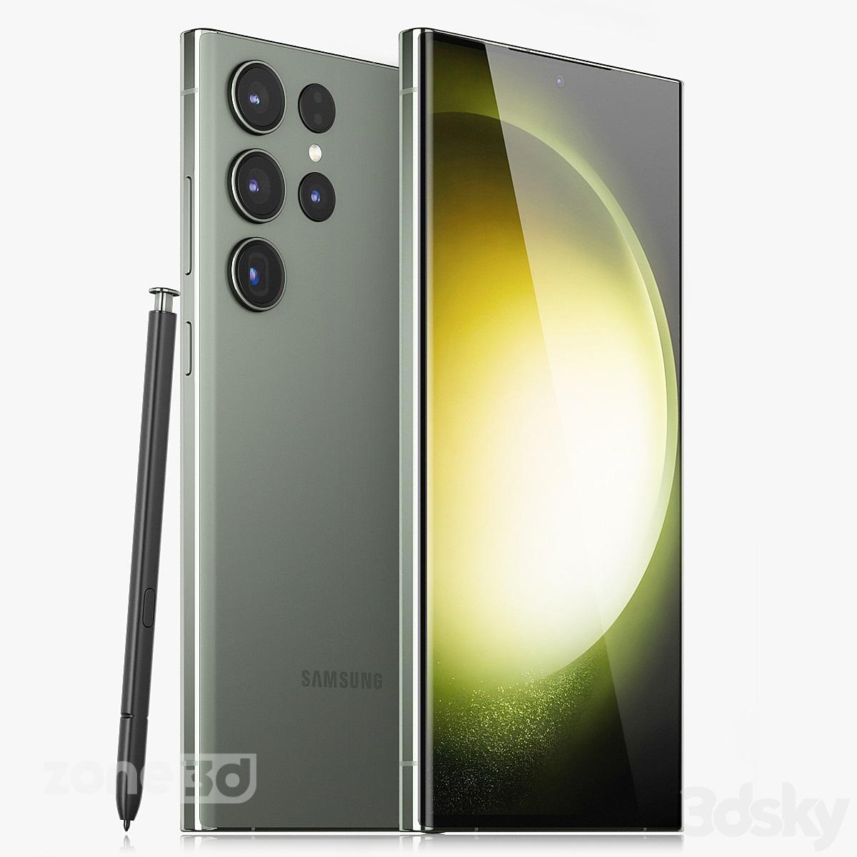 آبجکت گوشی تلفن همراه سامسونگ به همراه قلم مدل Galaxy S23 Ultra
