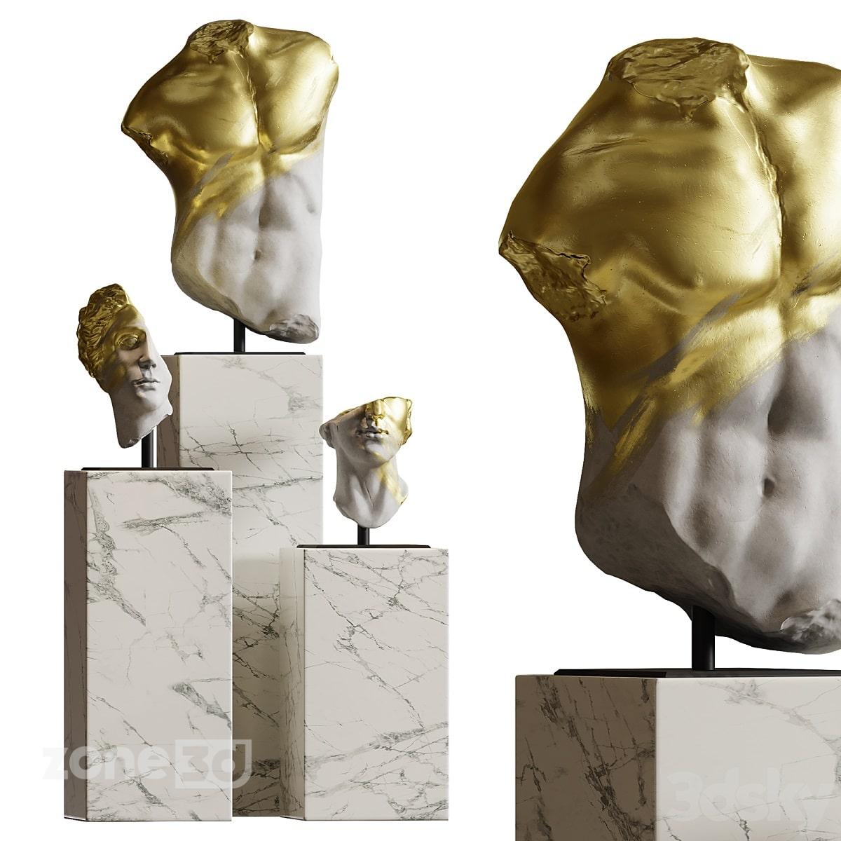 آبجکت مجسمه دکوراتیو گچی با پایه فلزی و سنگی مدل Torso
