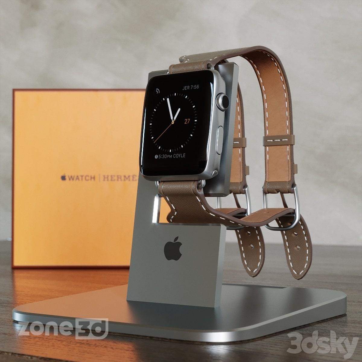 آبجکت ساعت هوشمند اپل با بند چرمی به همراه استند فلزی مدل HERMES Edition