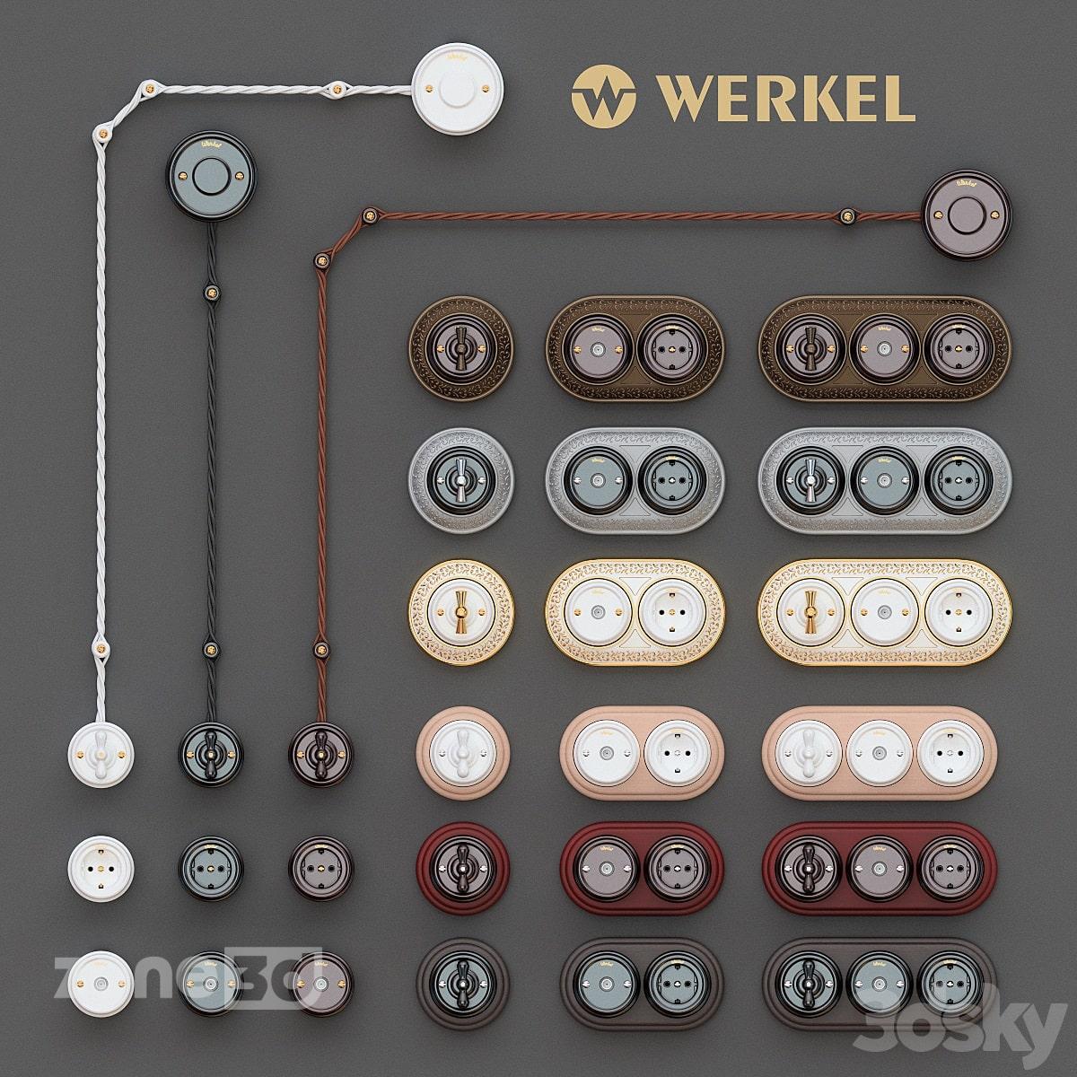 آبجکت ست کلید و پریز فلزی و پلاستیکی با فریم طرح دار رِترو برند Werkel