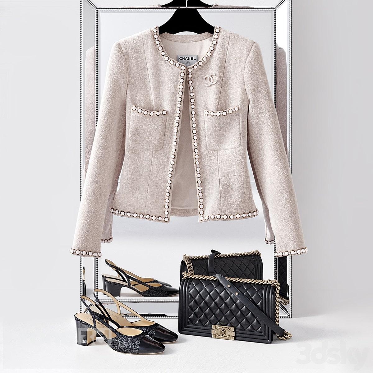 آبجکت ست کت پارچه ای کلاسیک زنانه به همراه کیف و کفش چرمی Chanel