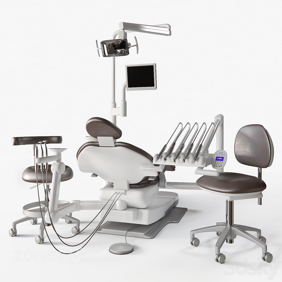 آبجکت ست کامل یونیت مدرن دندانپزشکی با تجهیزات و صندلی