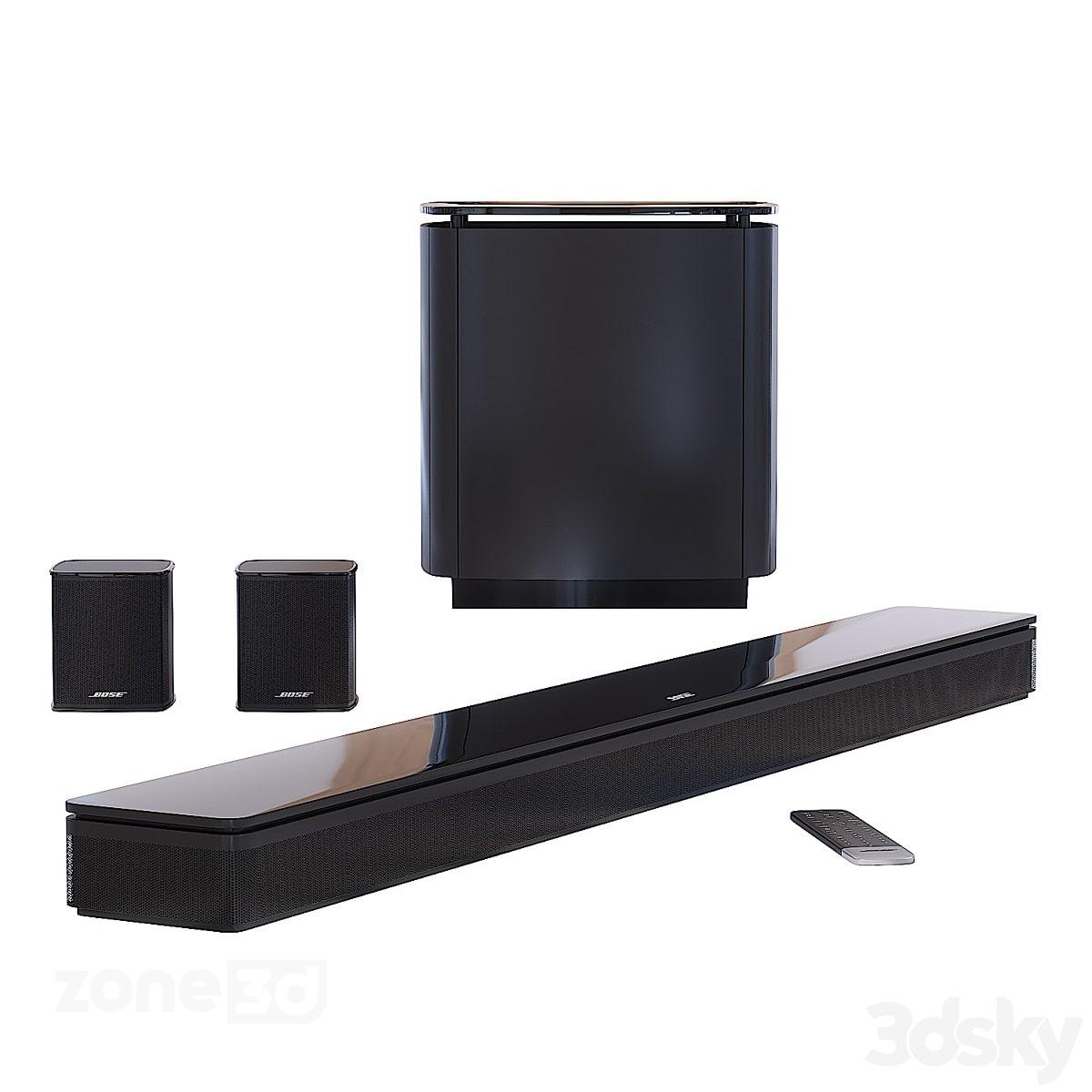 آبجکت ست ساند بار مدرن چوبی و پلاستیکی به همراه اسپیکر و ساب مدل Bose Surround Audio