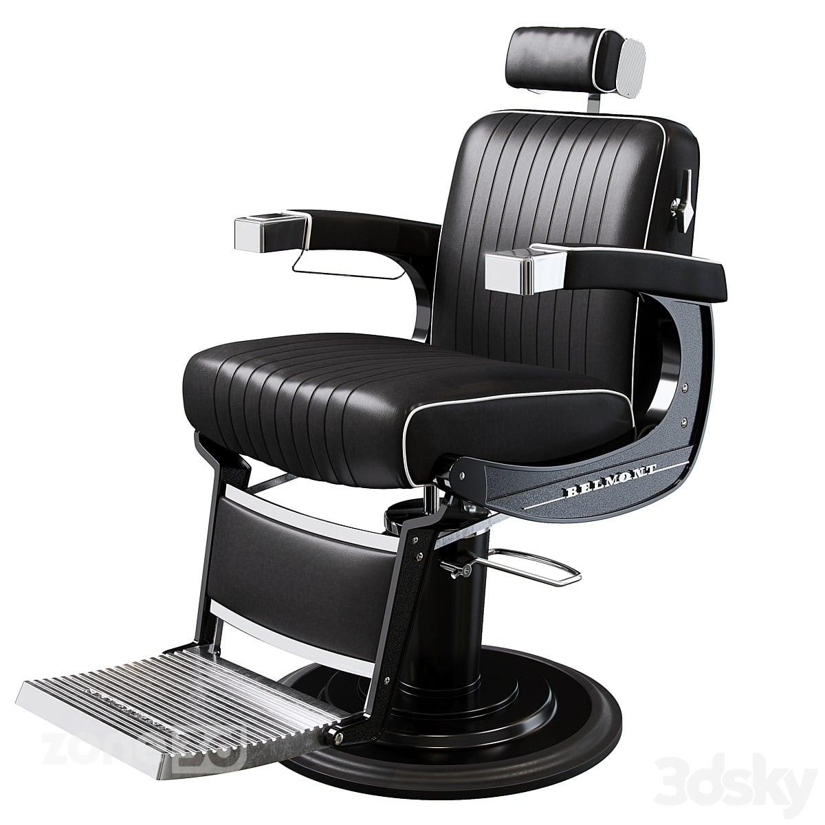 آبجکت صندلی چرمی کلاسیک آرایشگاه با دسته و پایه فلزی مدل Belmont apollo 2