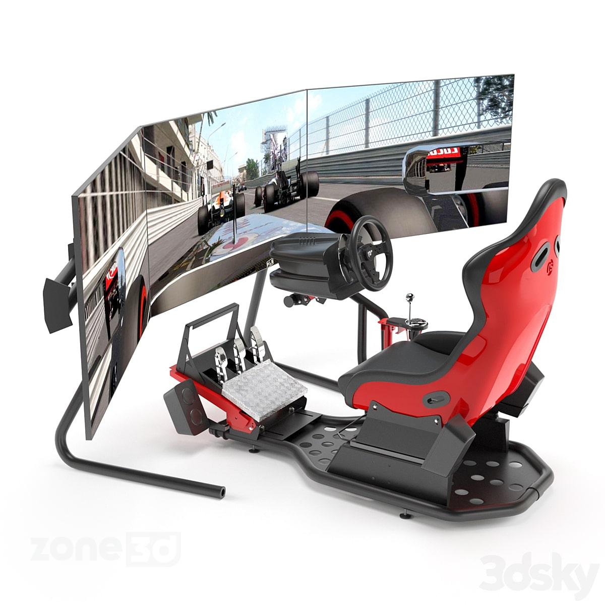 آبجکت ست سیمولاتور گیمینگ مدرن به همراه مانیتور و صندلی RSEAT RS1