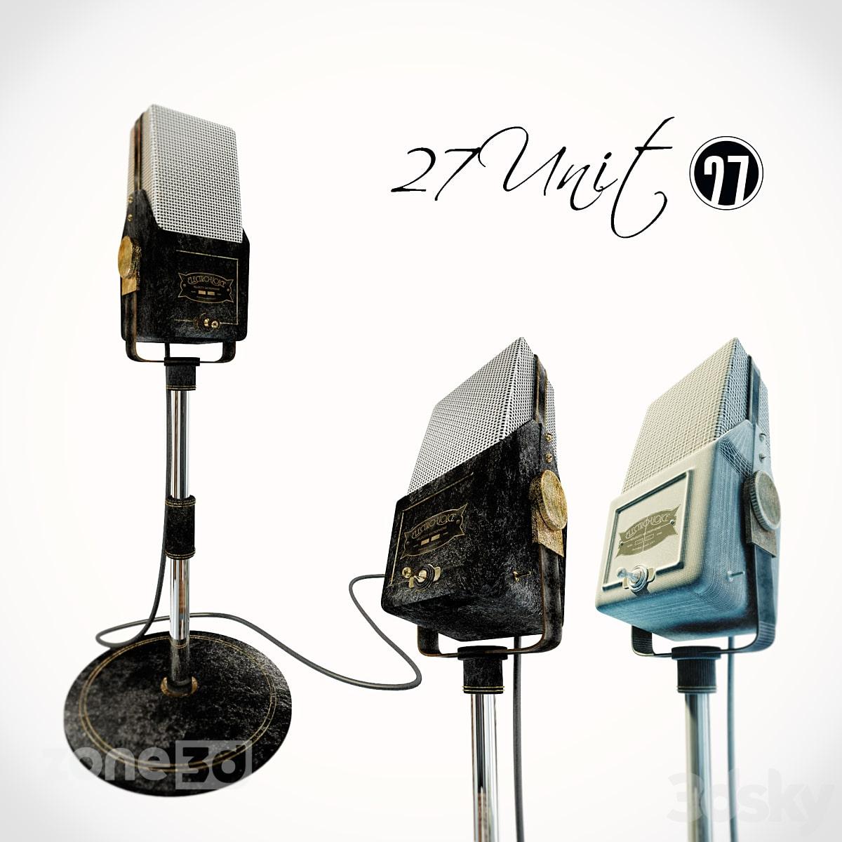 آبجکت میکروفون استودیویی رِترو با با بدنه و پایه فلزی دو عددی مدل Unit 27