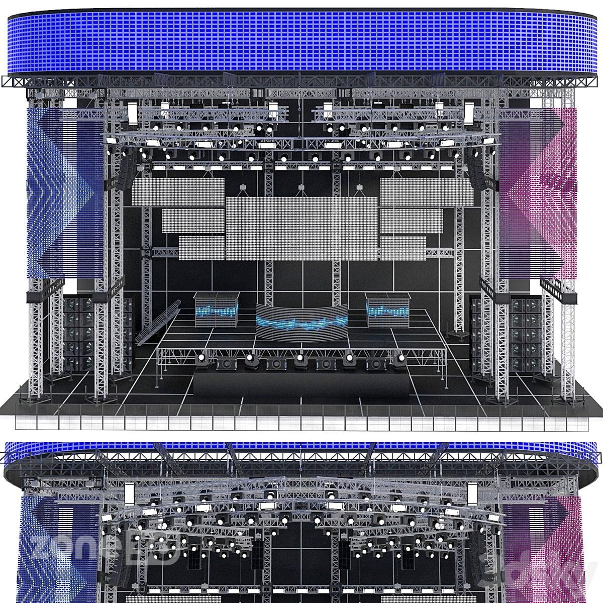 آبجکت استیج مربع مدرن کنسرت به همراه نمایشگر و چراغ های سقفی مدل EDM