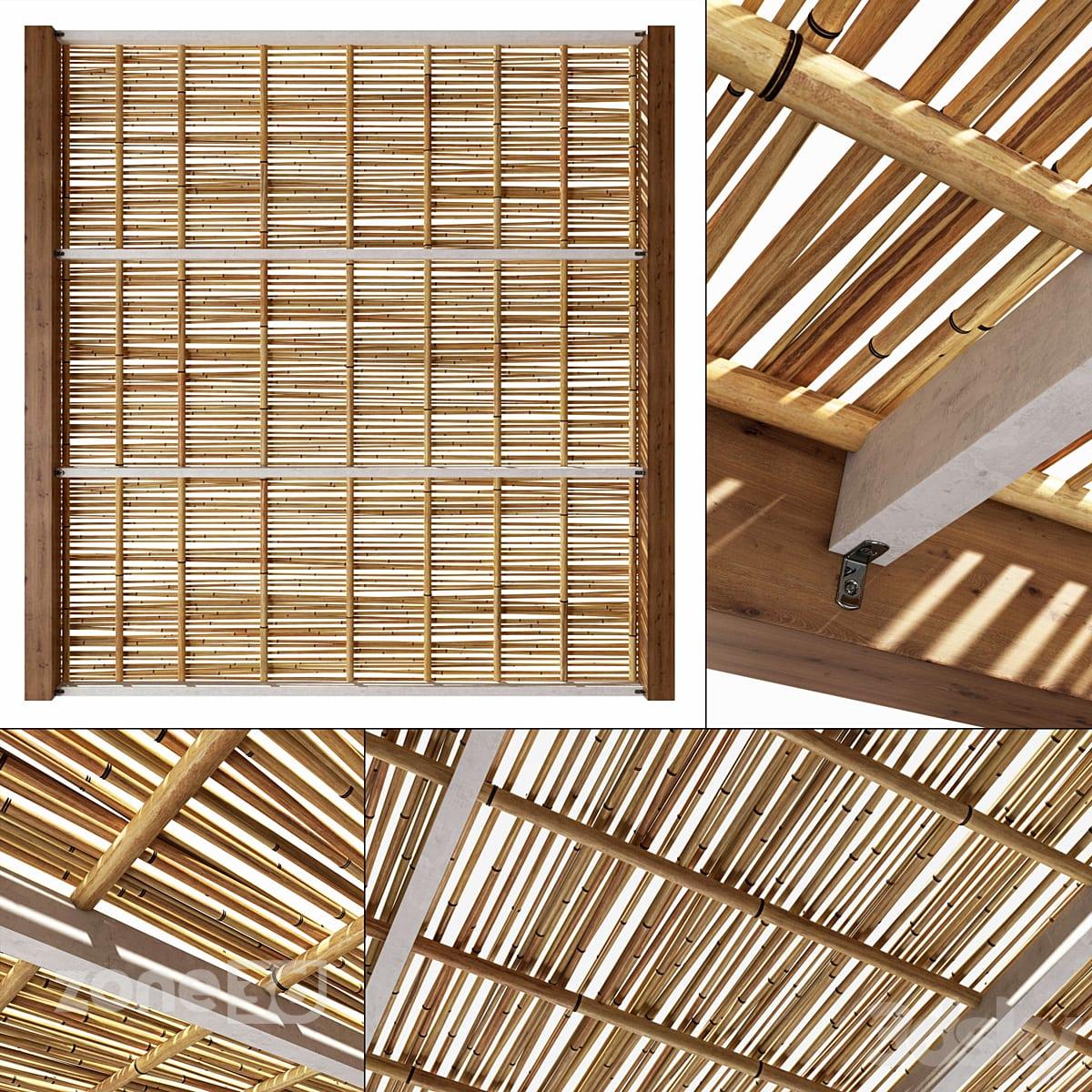 آبجکت پانل شاخه های خشک بامبو با فریم چوبی برای سقف با تیر بتنی