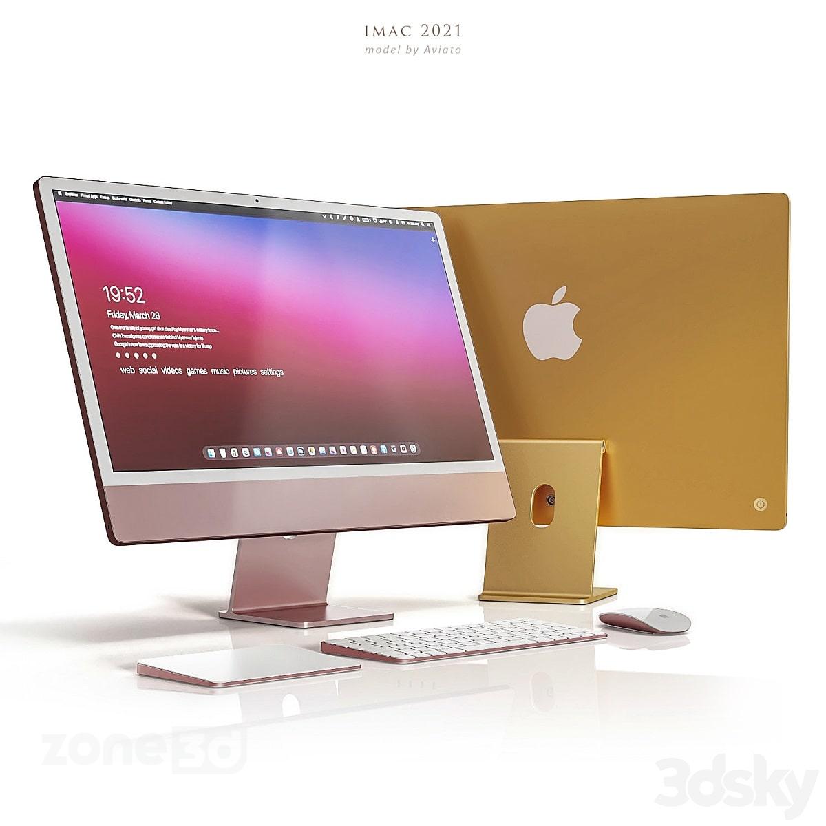 آبجکت ست مانیتور مدرن فلزی اپل شش عددی به همراه کیبورد و ماوس مدل iMac 2021