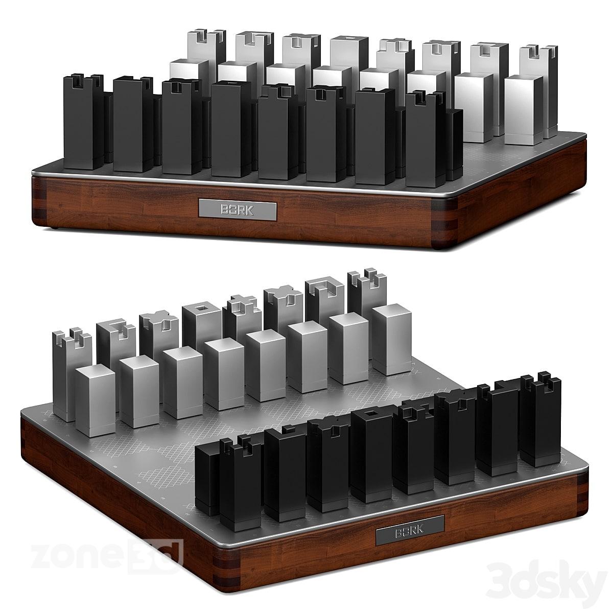 آبجکت صفحه شطرنج با فریم چوبی با صفحه و مهره فلزی مدرن مدل BORK