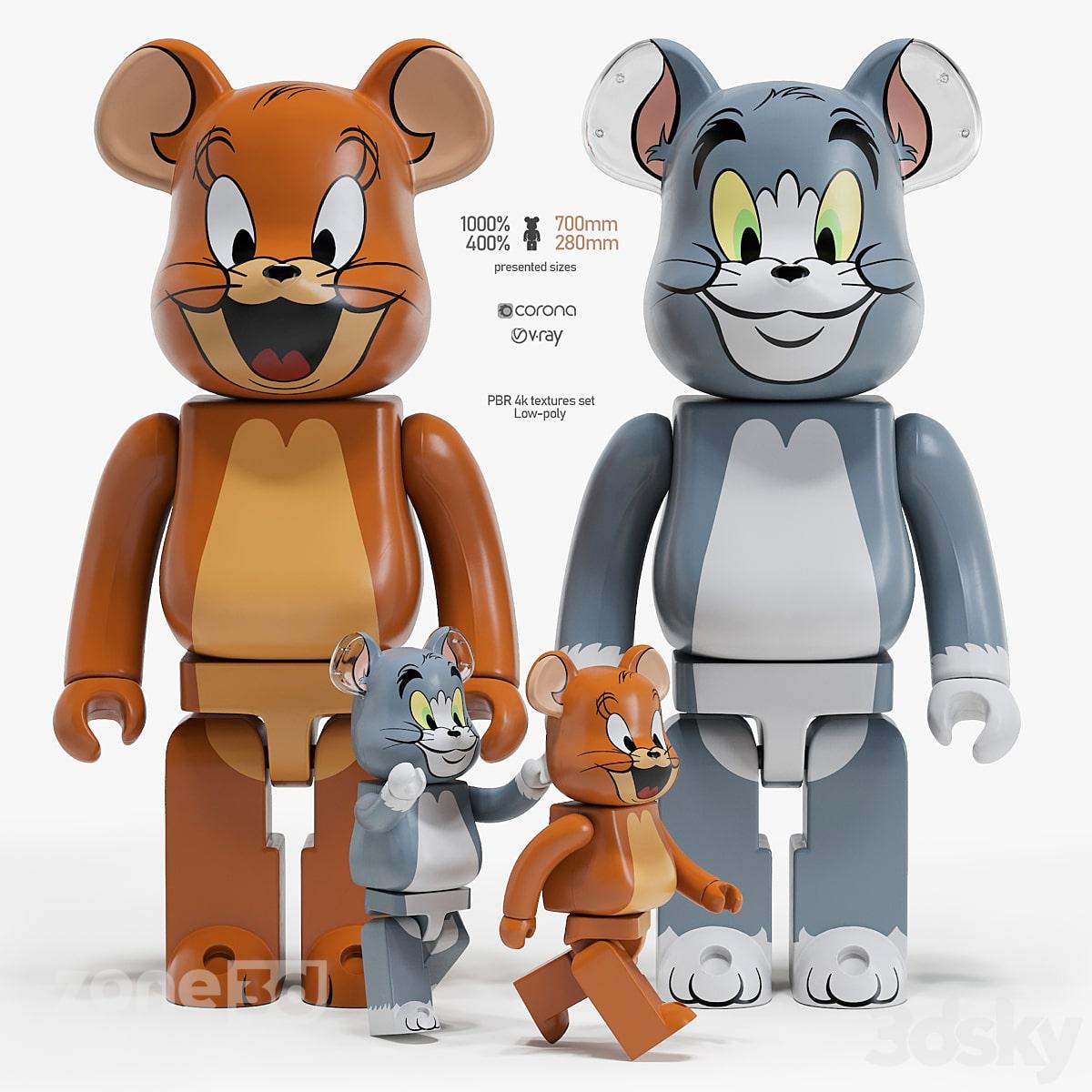 آبجکت ست مجسمه اسباب بازی ایستاده مدرن اتاق کودک Bearbrick / Tom and Jerry