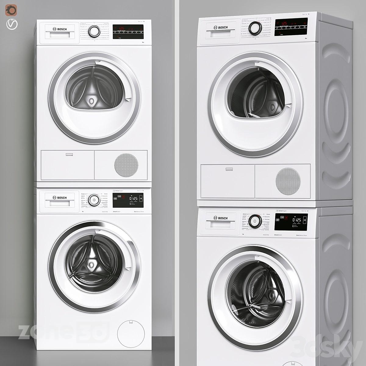 آبجکت ست ماشین لباسشویی و خشک کن مدرن فلزی و پلاستیکی دو عددی BOSCH