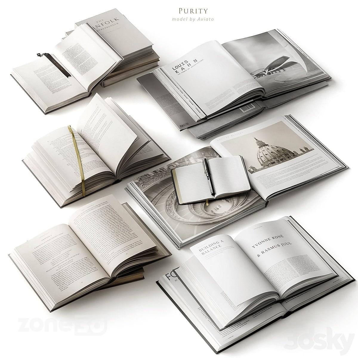 آبجکت ست کتاب جلد چرمی و مجلات دکوری مدل Purity