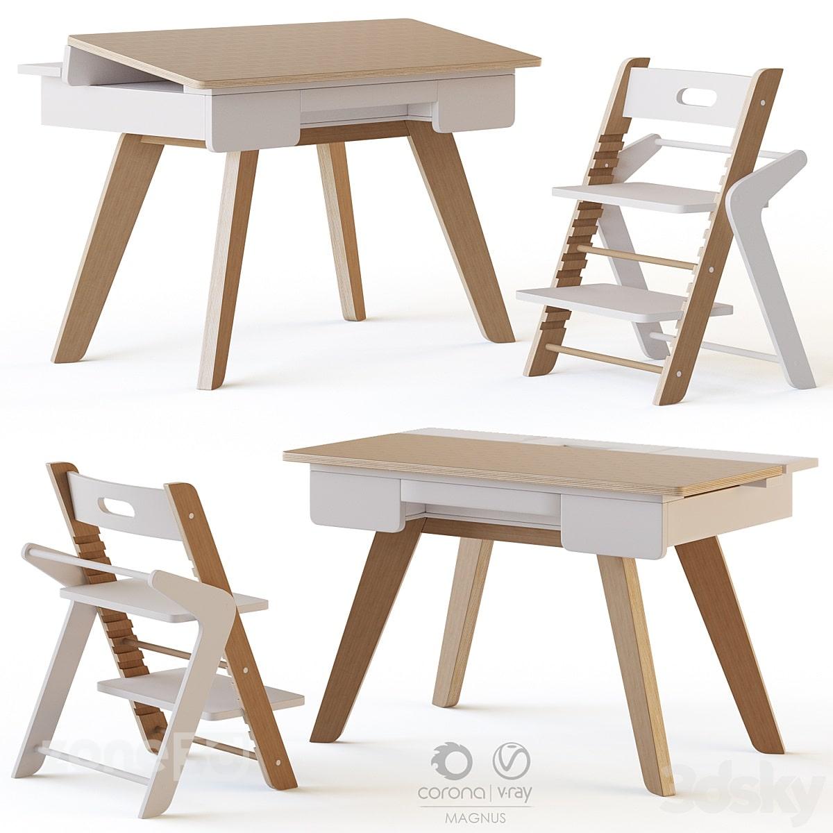 آبجکت ست میز و صندلی چوبی مدرن اتاق کودک مدل Mimiloona Magnus