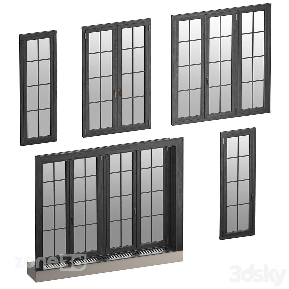آبجکت ست پنجره کلاسیک با فریم چوبی پنج عددی