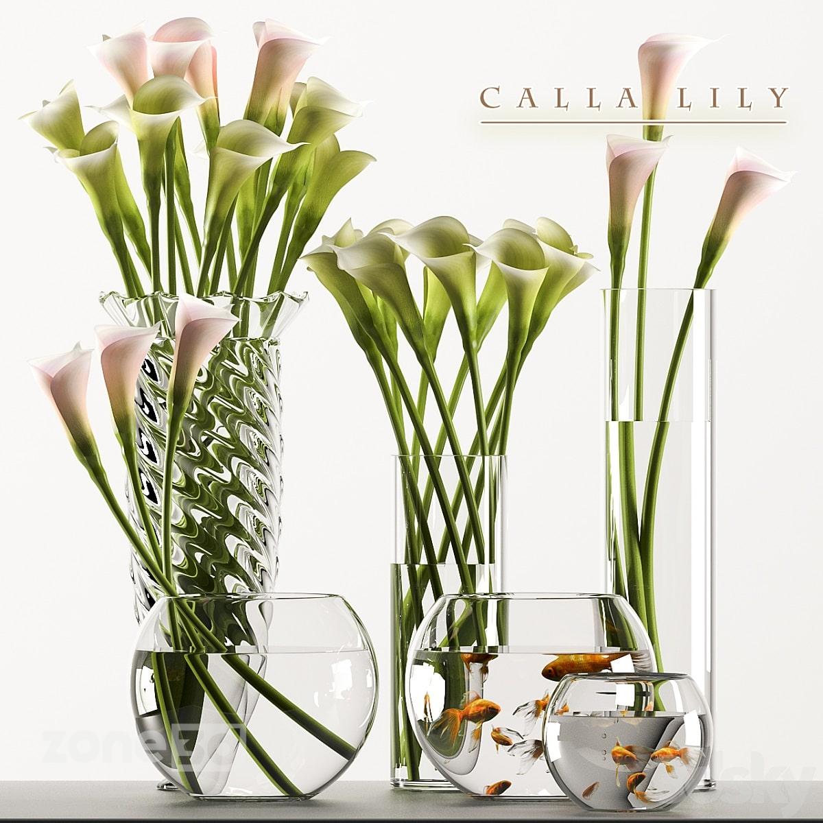 آبجکت ست گلدان شیشه ای گرد و استوانه ای مدرن به همراه تُنگ و ماهی مدل CALLA LILY