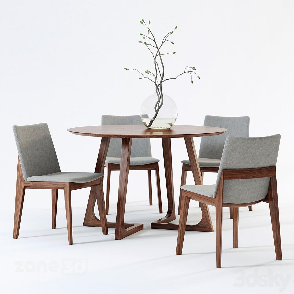 آبجکت میز غذاخوری چهارنفره چوبی گرد اسکاندیناوی به همراه صندلی Fuchsia