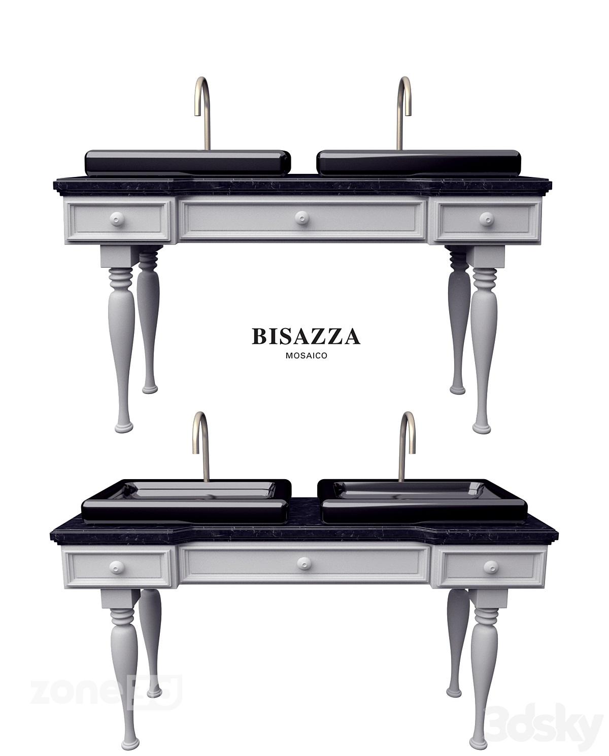 آبجکت ست روشویی سرامیکی کلاسیک دو عددی با کابینت چوبی و شیرآلات BISAZZA