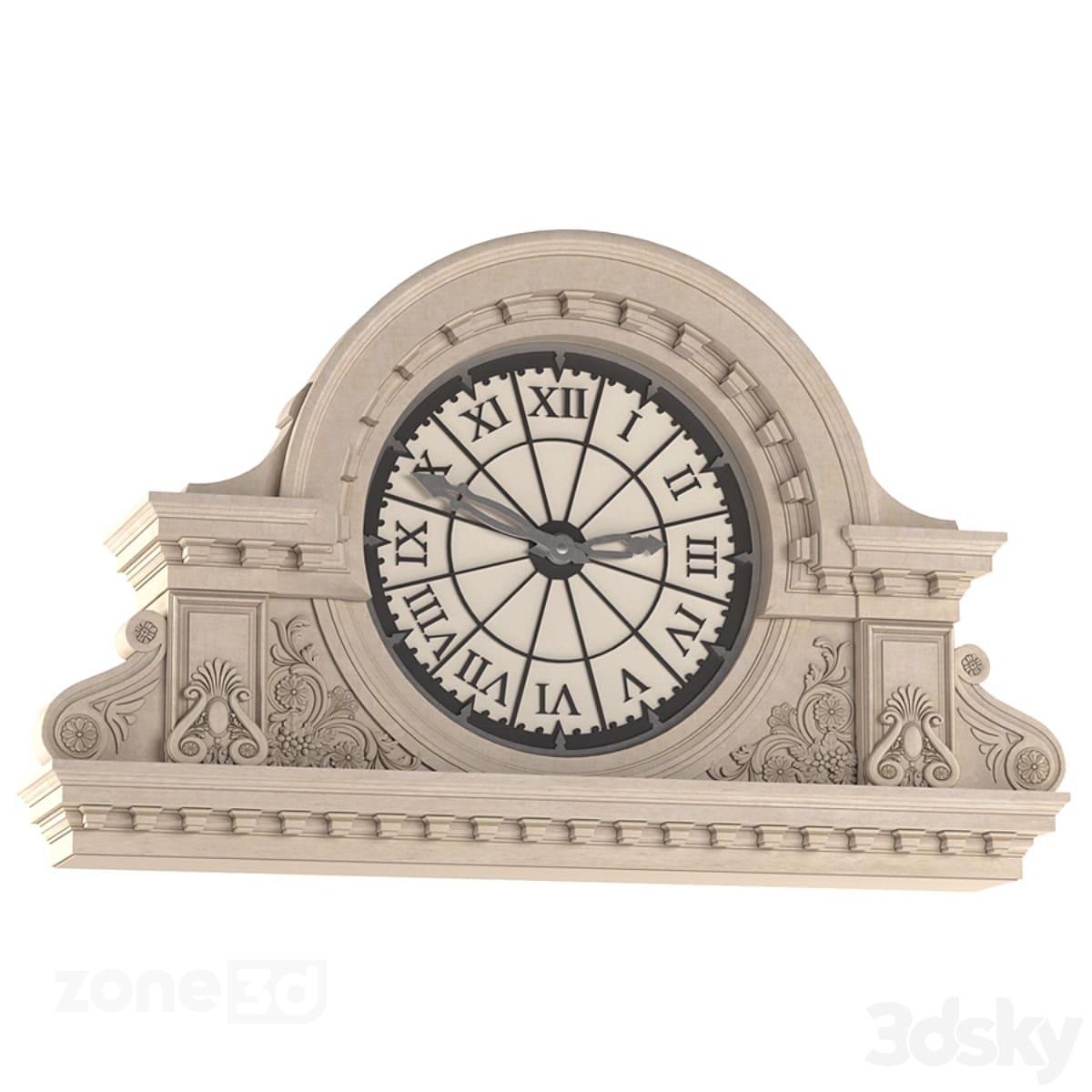آبجکت ساعت گرد فلزی کلاسیک با فریم سنگی طرحدار برای نما
