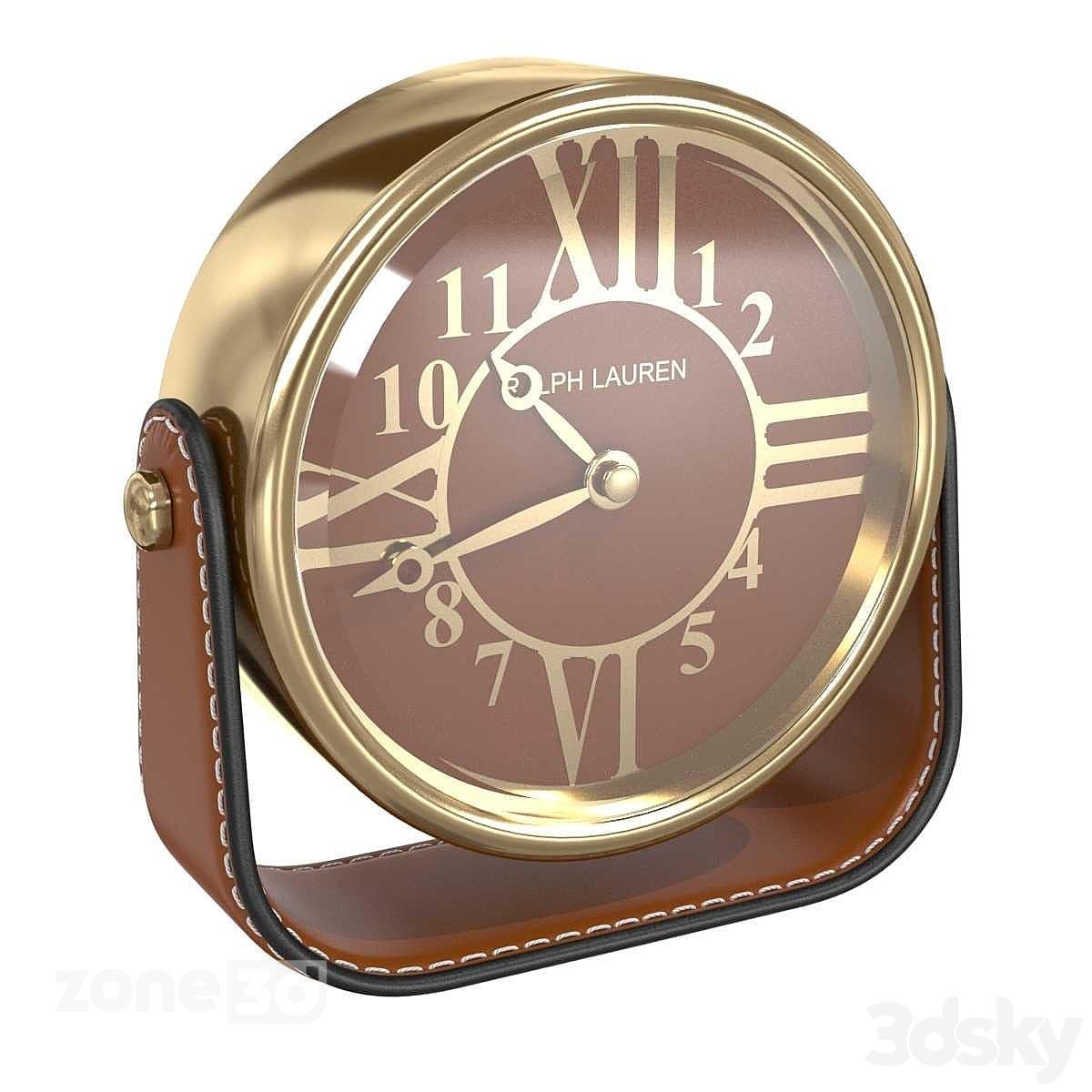 آبجکت ساعت رومیزی گرد کلاسیک فلزی با پایه چرمی Ralph Lauren