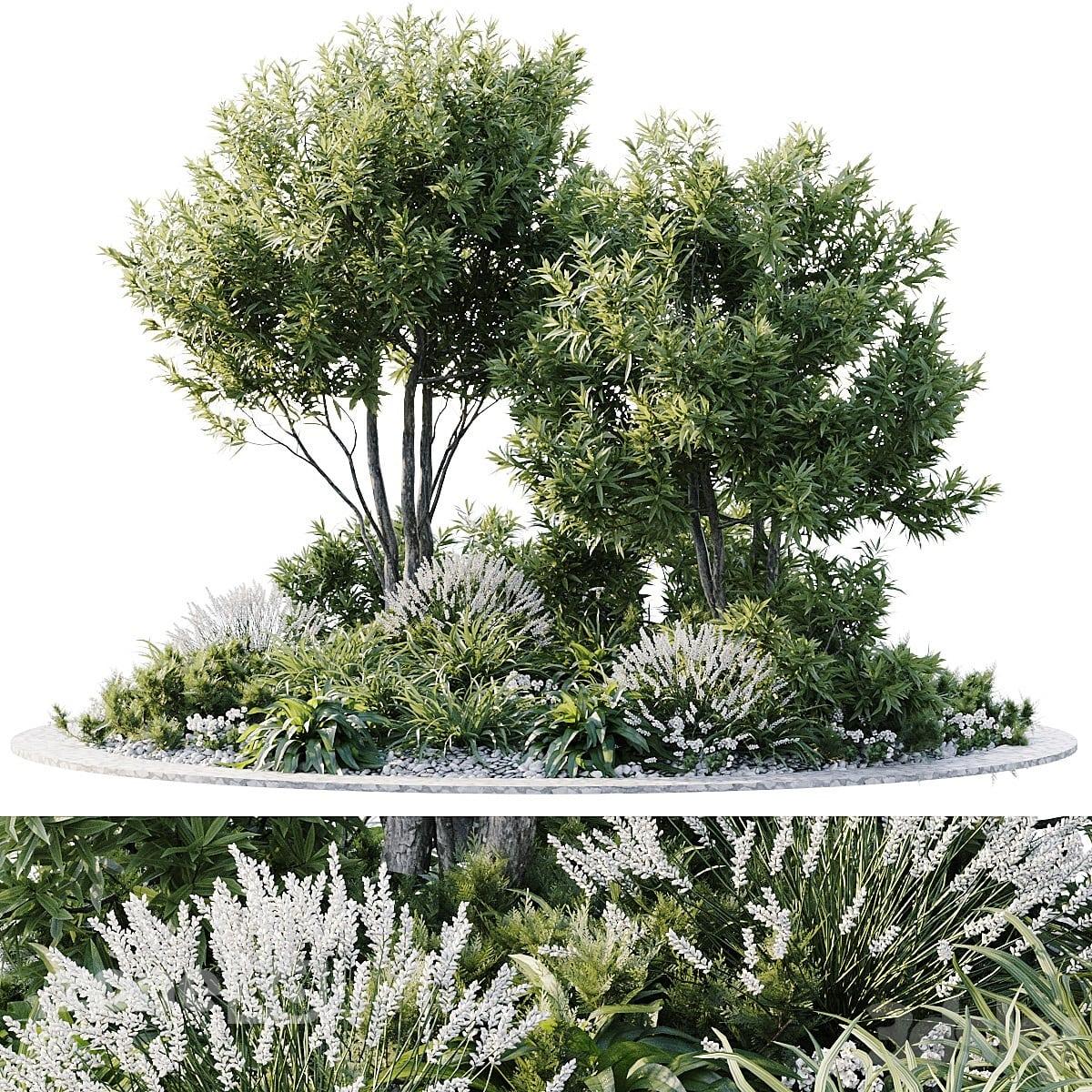 آبجکت ست درختچه به همراه گیاهان و گل برای محوطه
