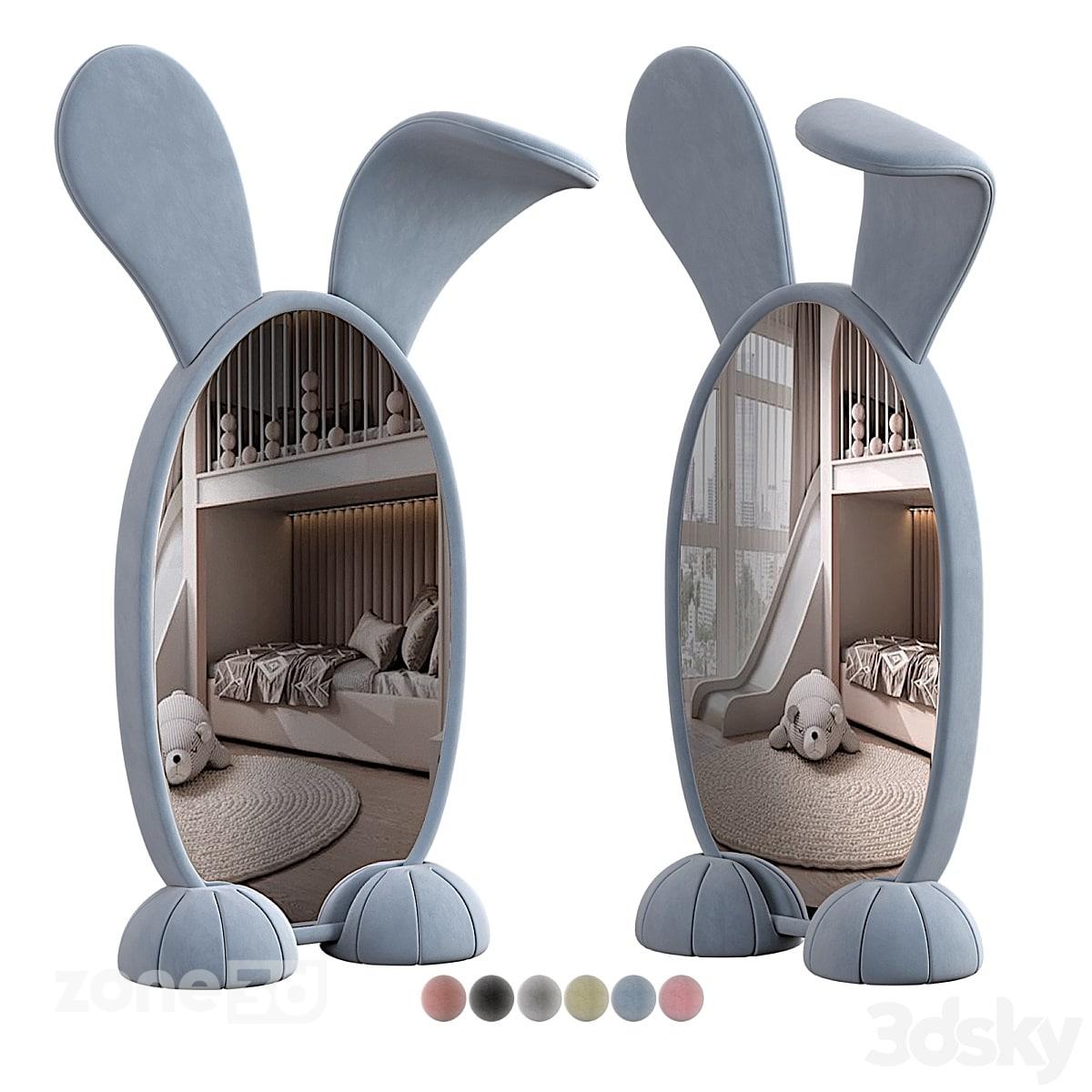 آبجکت ست آیینه ایستاده مدرن اتاق کودک با فریم پارچه ای شش عددی Bunny