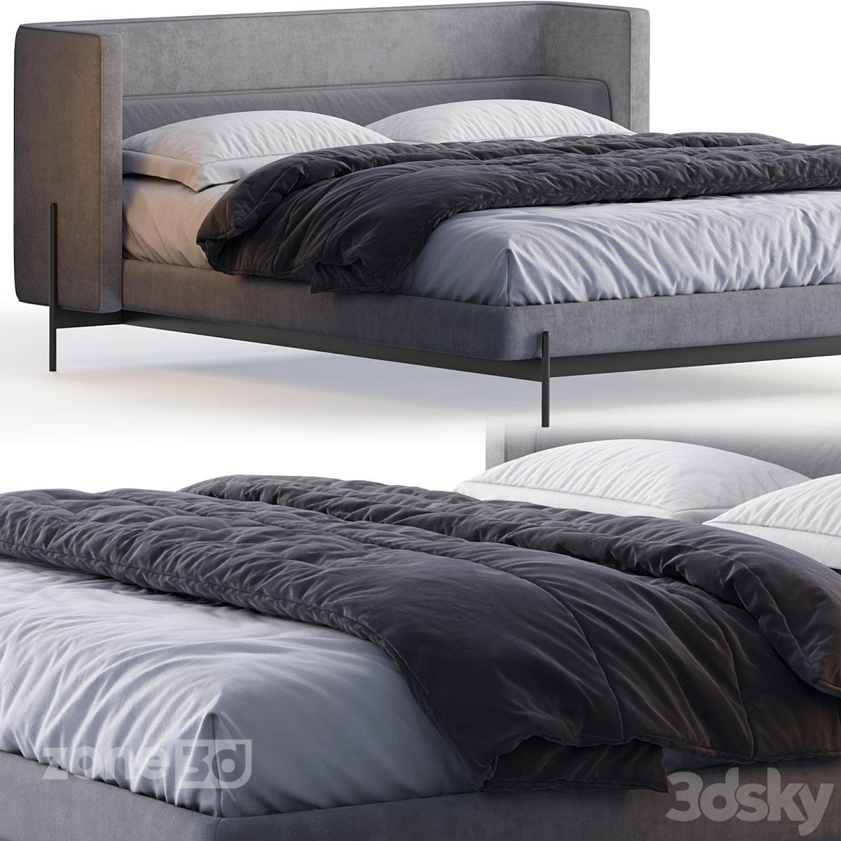 آبجکت تخت خواب دو نفره راحتی مدرن با تاج تخت پارچه ای و پایه فلزی Busnelli