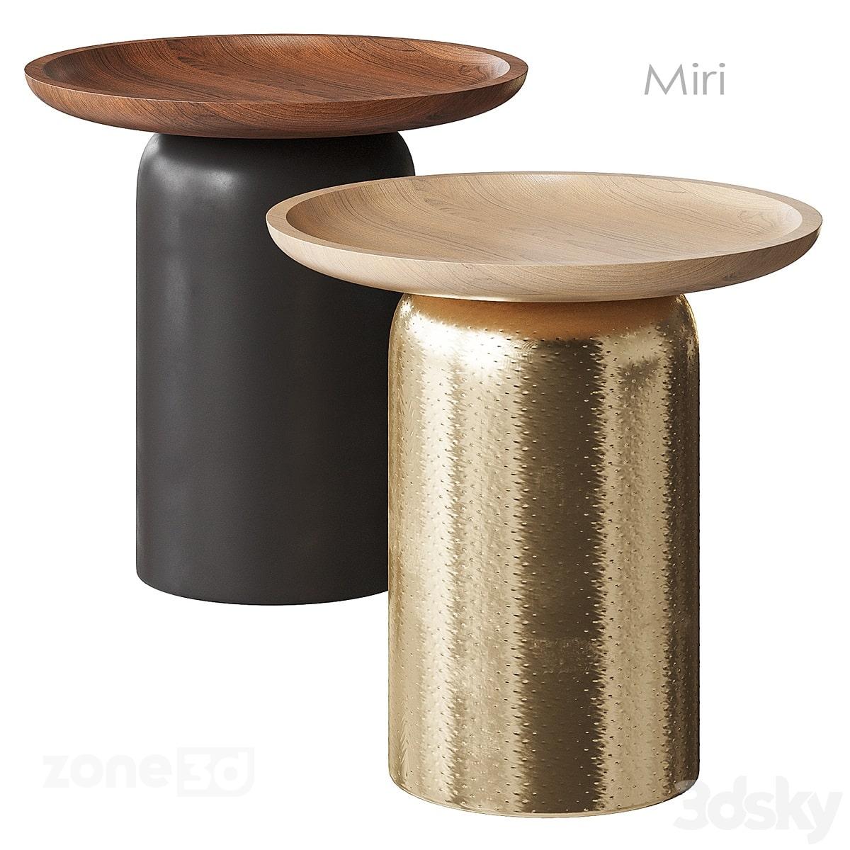 آبجکت ست میز بغل مبلی گرد مدرن چوبی با پایه فلزی دو عددی Miri