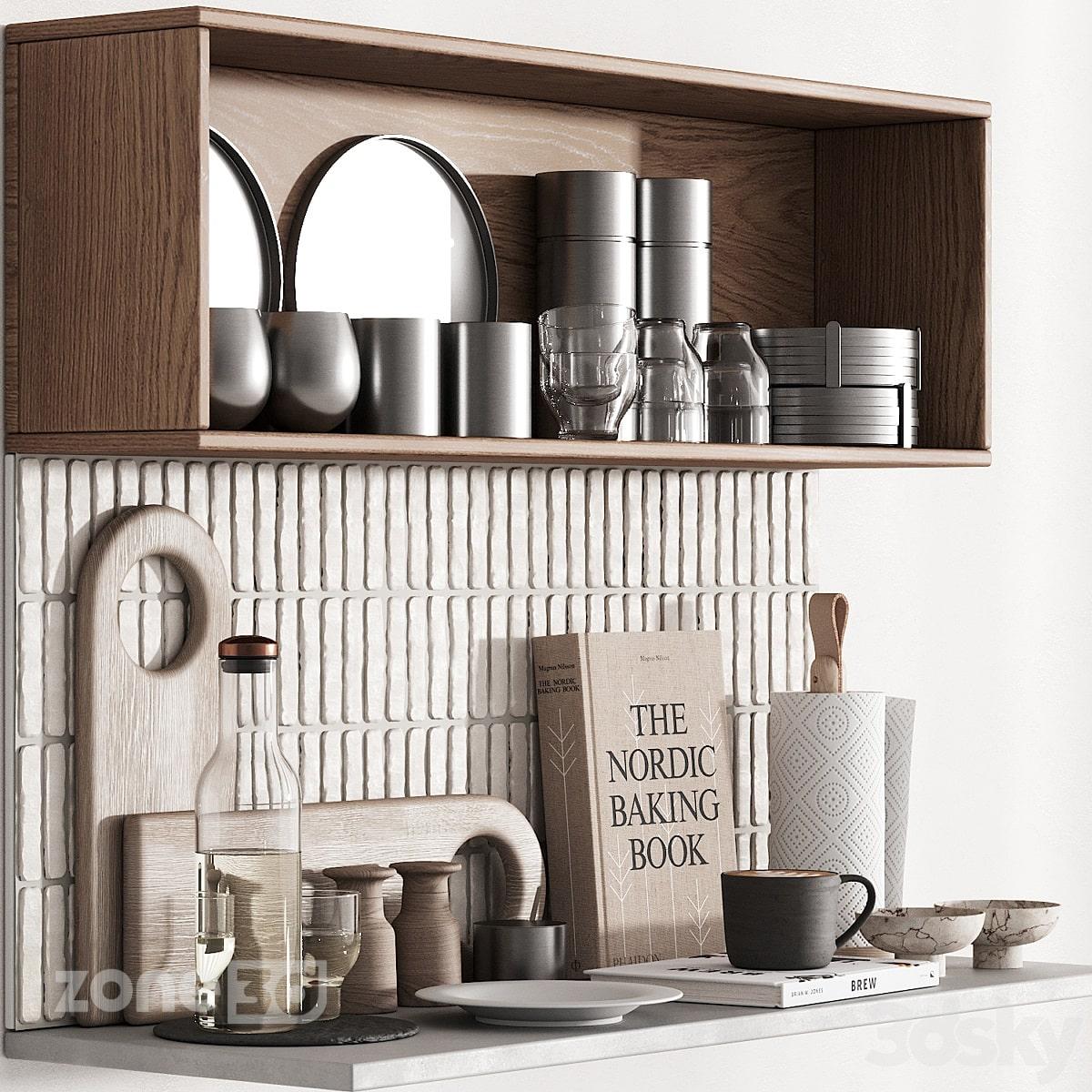 آبجکت ست ظروف چوبی و فلزی اسکاندیناوی آشپزخانه به همراه اکسسوری