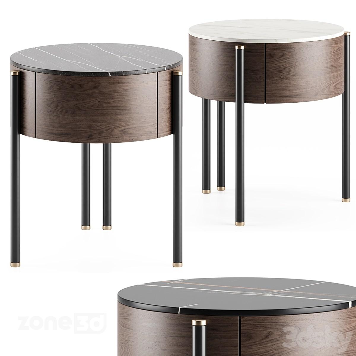 آبجکت ست میز پاتختی گرد مدرن چوبی سه عددی با رویه سنگی و پایه فلزی MAYFAIR