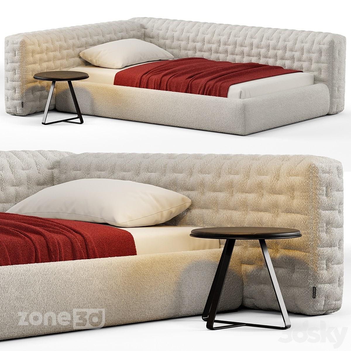 آبجکت تخت خواب تک نفره اِل شکل راحتی مدرن پارچه ای با میز پاتختی فلزی Boca Foo-Five