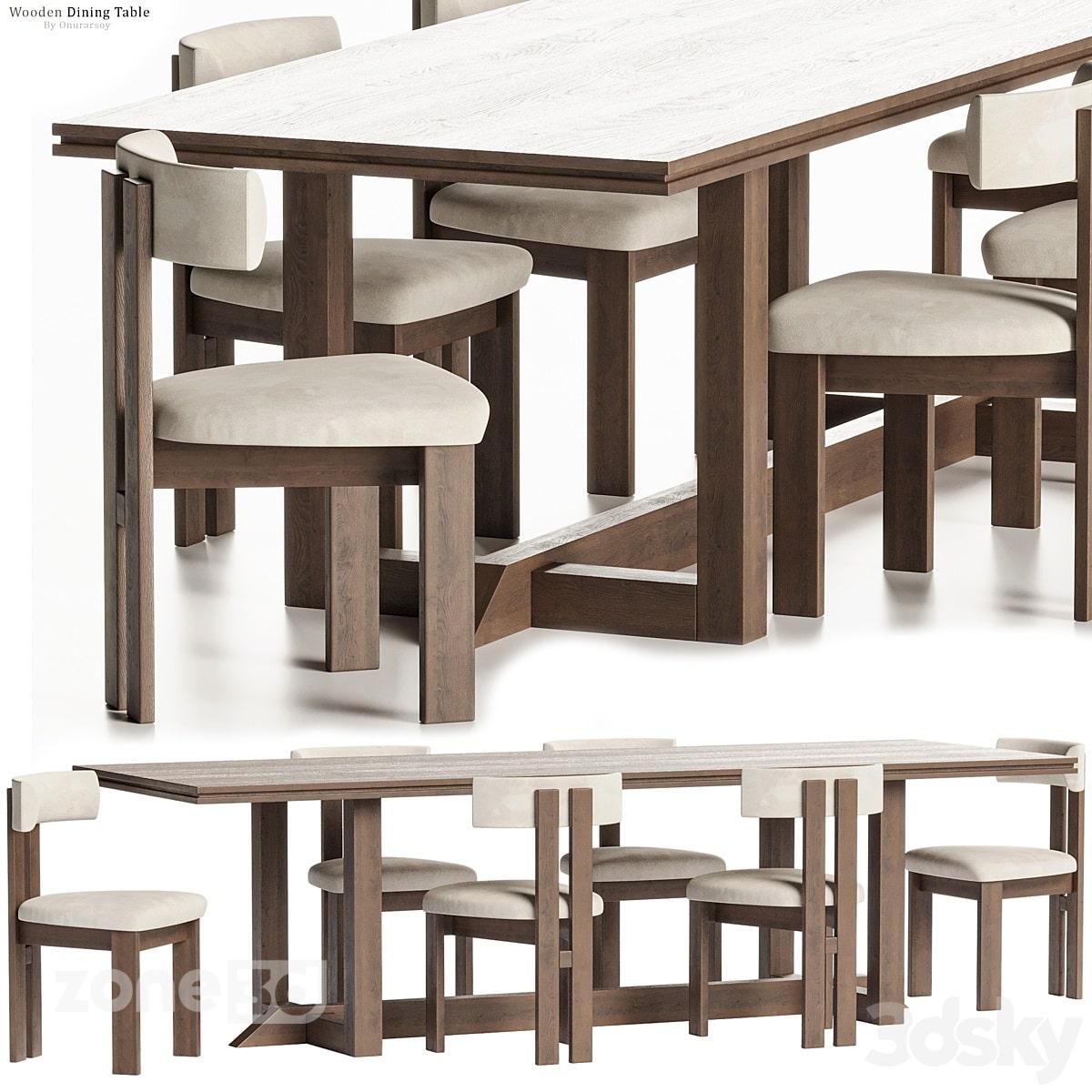 آبجکت میز غذاخوری مدرن چوبی با صندلی پارچه ای Es Taller