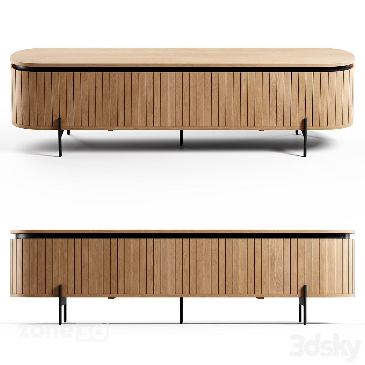 آبجکت میز تلوزیون بیضی مدرن چوبی با پایه فلزی Kave Home