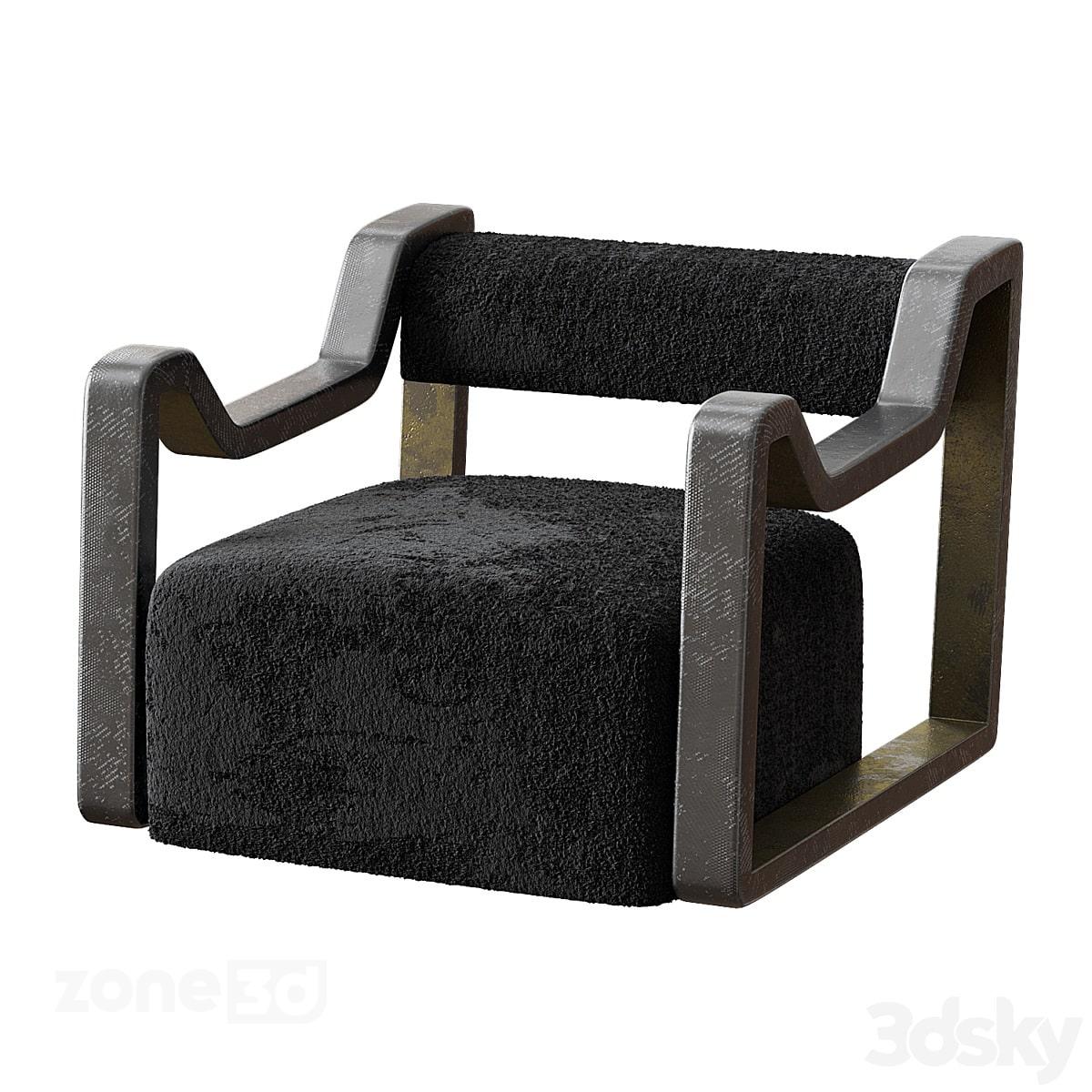 آبجکت صندلی تک نفره راحتی مدرن پارچه ای با دسته و پایه چوبی De Cotiis
