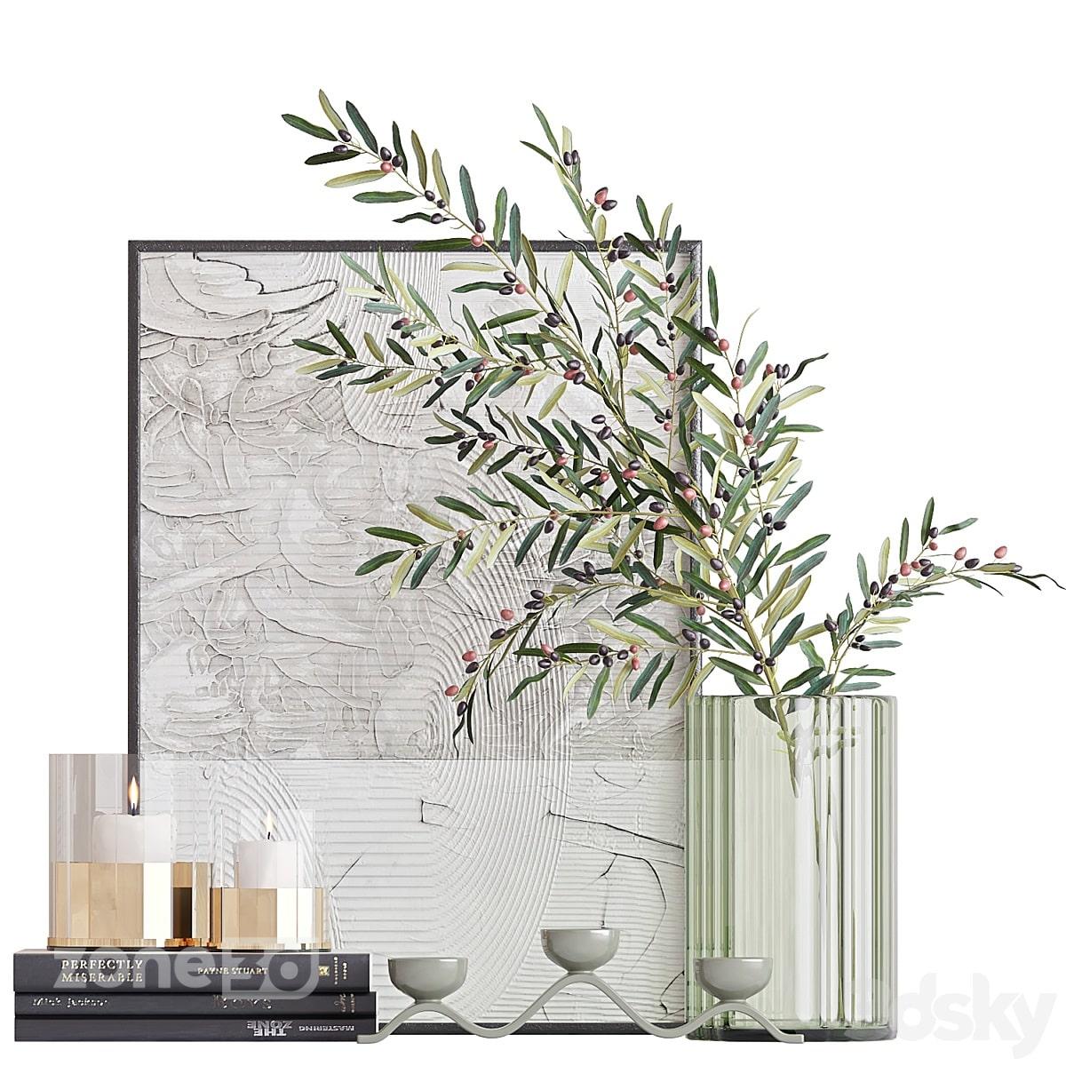 آبجکت ست دکوری مدرن شیشه ای و فلزی به همراه گلدان با گیاه