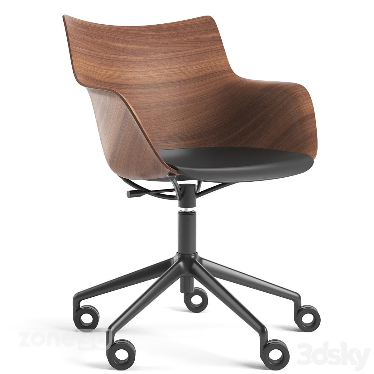 آبجکت صندلی اداری مدرن چوبی با پایه چرخدار فلزی Kartell Q