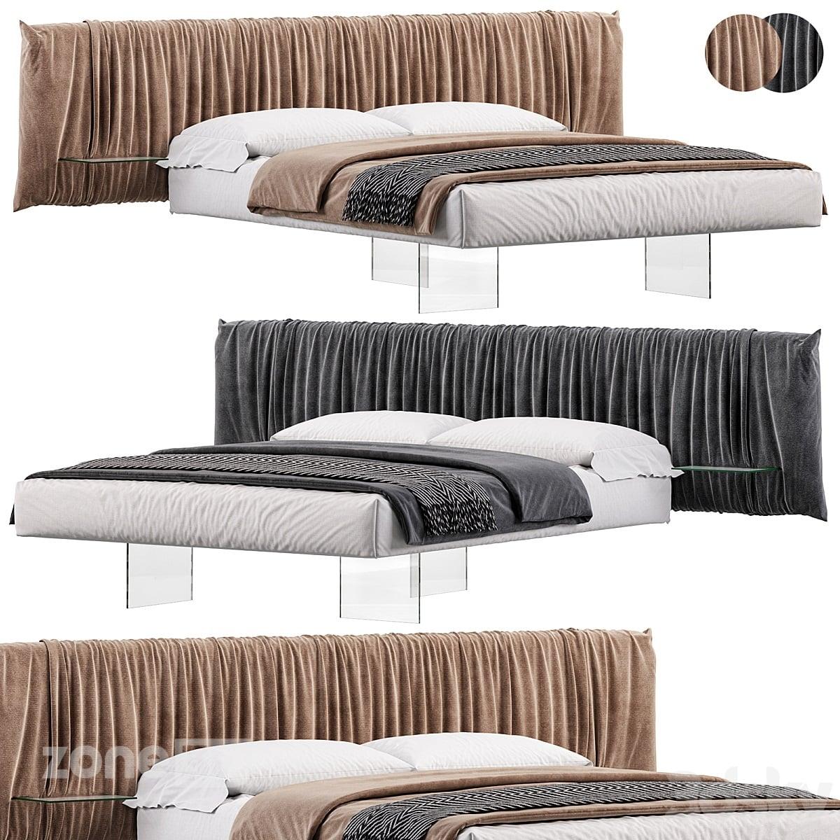 آبجکت ست تخت خواب دو نفره راحتی مدرن با تاج پارچه ای با پایه شیشه ای Air Replis