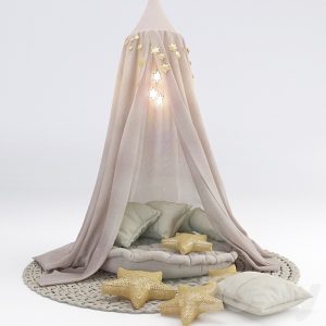آبجکت معماری ست تشک گرد و خیمه اتاق کودک به همراه اکسسوری