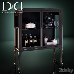 آبجکت معماری شلف دکوری کلاسیک چوبی حمام به همراه اکسسوری حمام